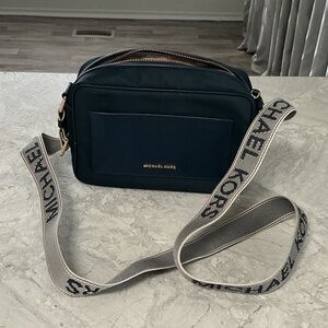 Michael Kors Navy Crossbody Camera Bag with Logo Webbing Strap